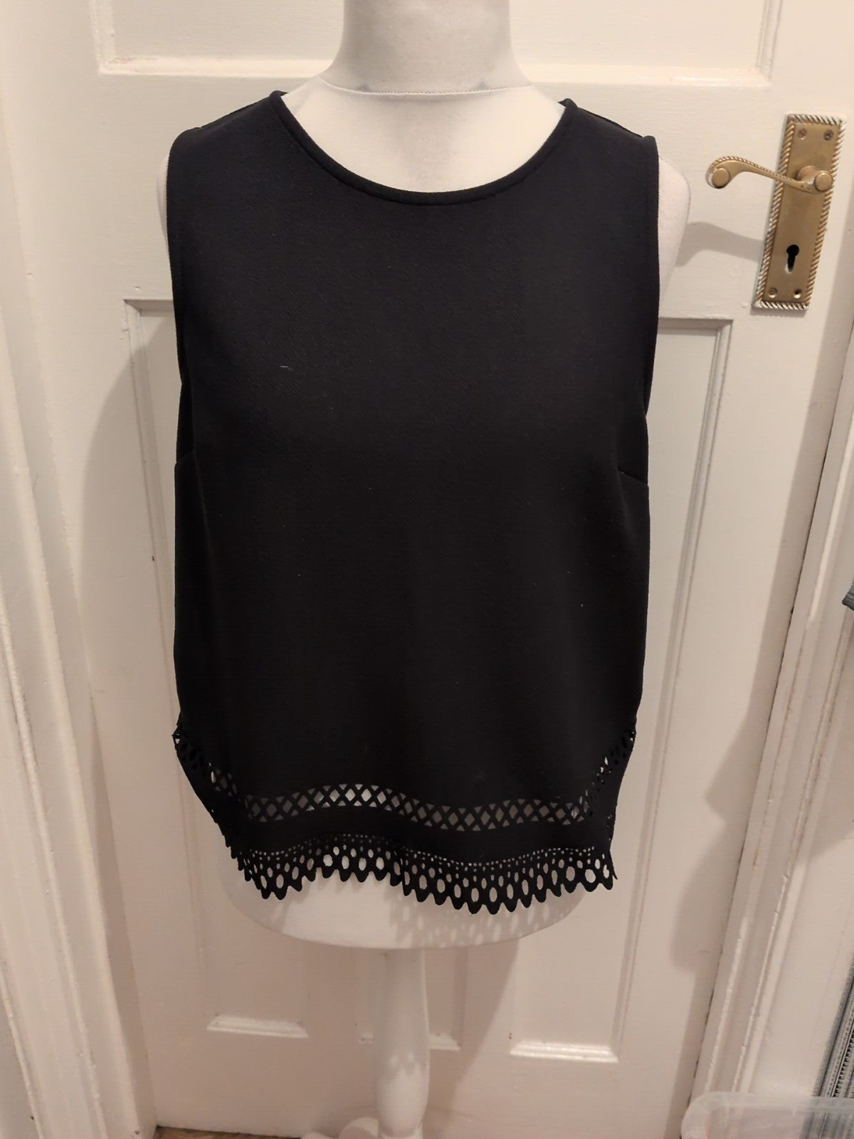 Primark 16 Black Sleeveless "Holey" Hem Detail Blouse