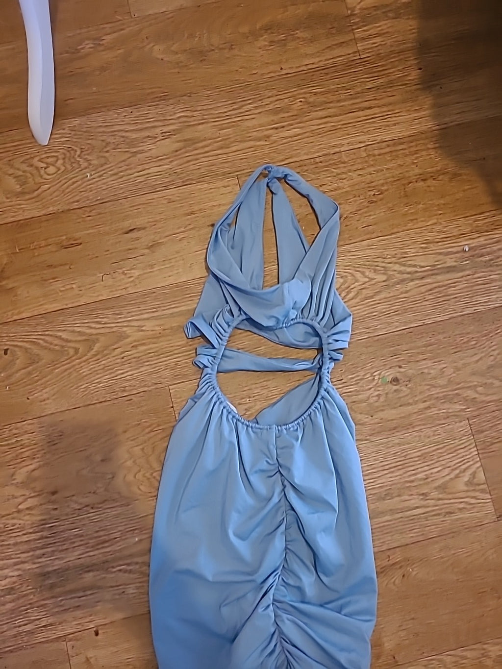 Ladies Oh Polly Size 6 Mattalic Blue Ruched Sleeveless Dress