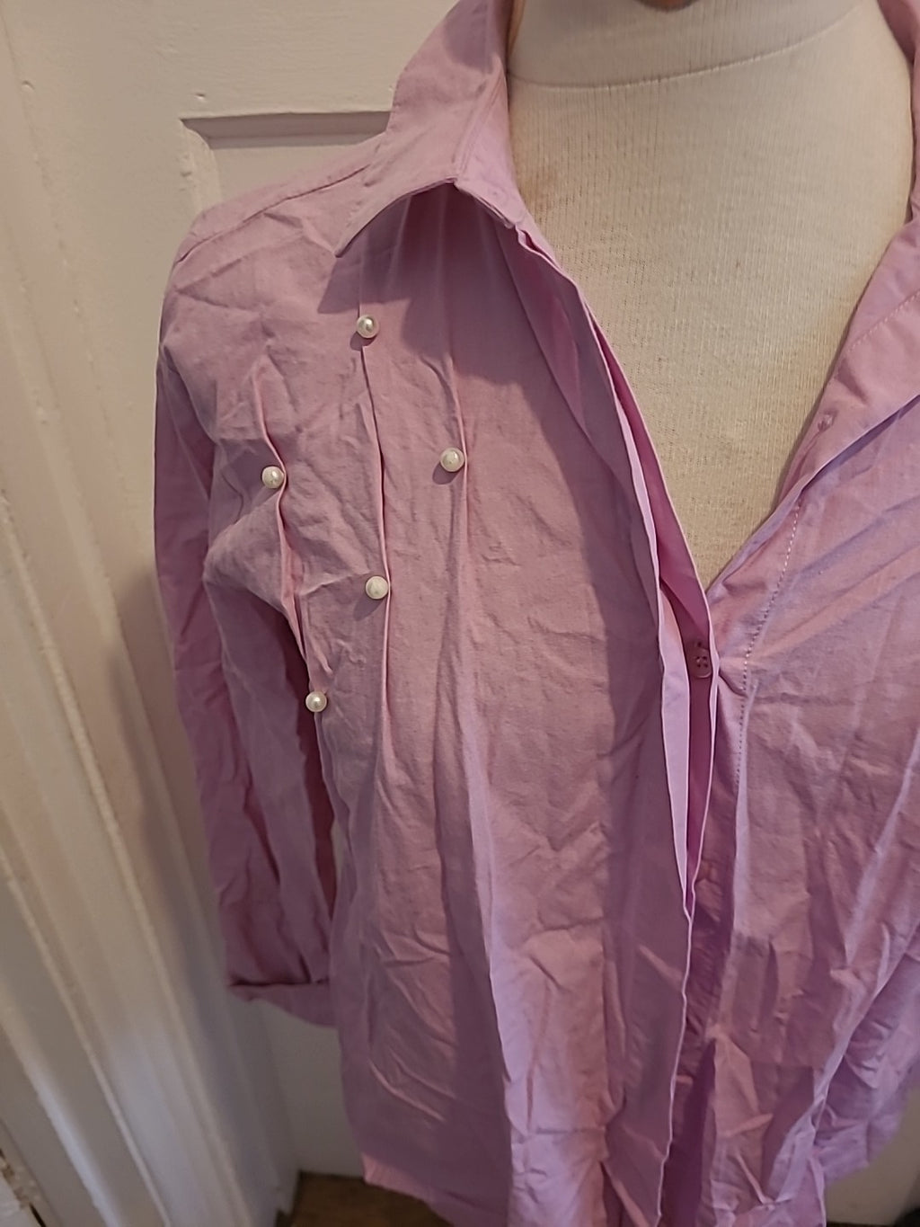 Ladies Ashley Brooke Size Medium Pink Pearl Detail Long Sleeved Blouse