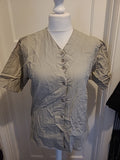 Ladies Size Medium Grey V Neck Short Sleeved Buttoned Blouse