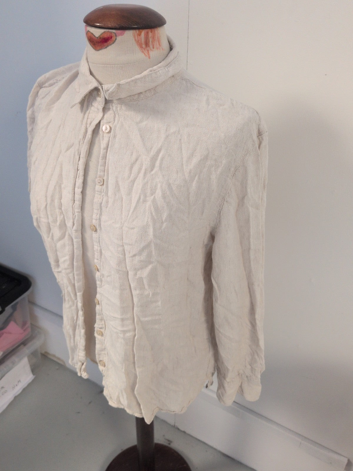 Primark Medium 12-14 Flax Buttoned Long Sleeve Collared Blouse