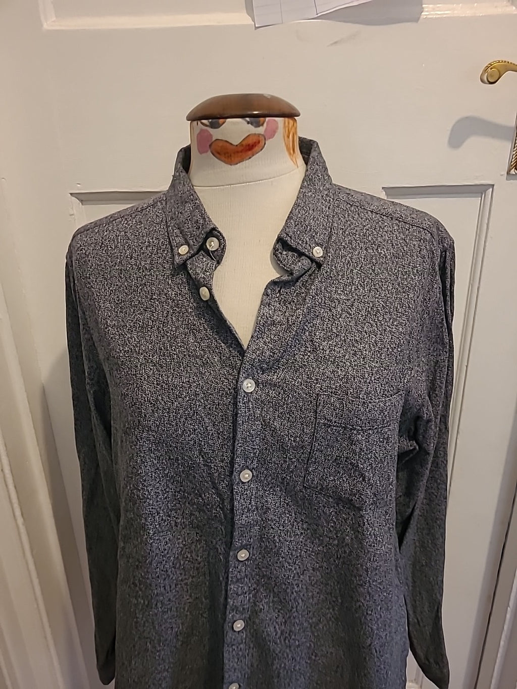 Mens Primark Size L Grey Fleck Long Sleeved Polo