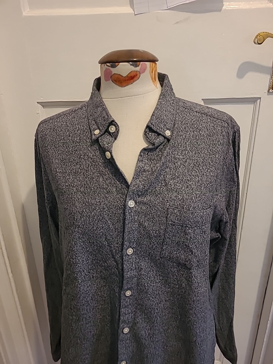 Mens Primark Size L Grey Fleck Long Sleeved Polo