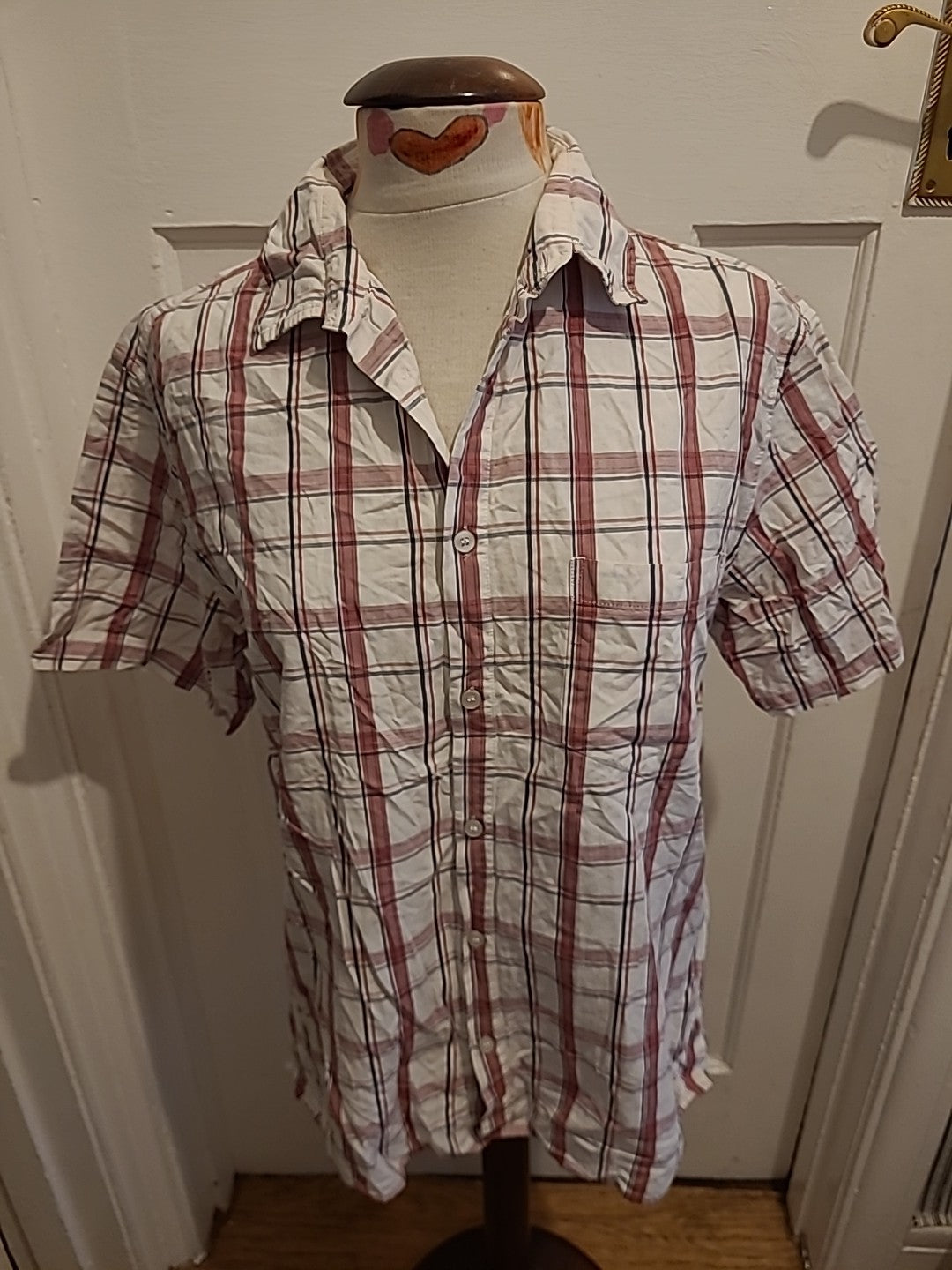 Mens French Connection Size M Pink White Check Short Sleeved Shirt