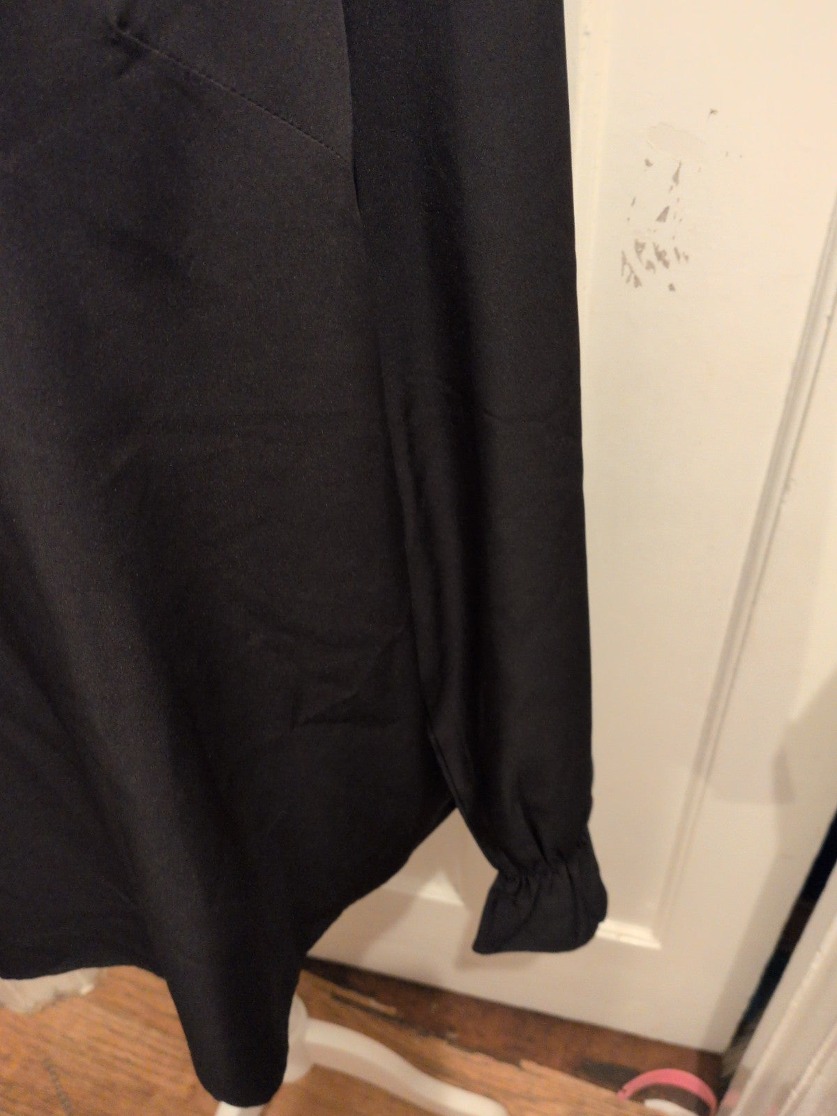 Shein Large Black Long Sleeve With Heart Neck Pattern Blouse