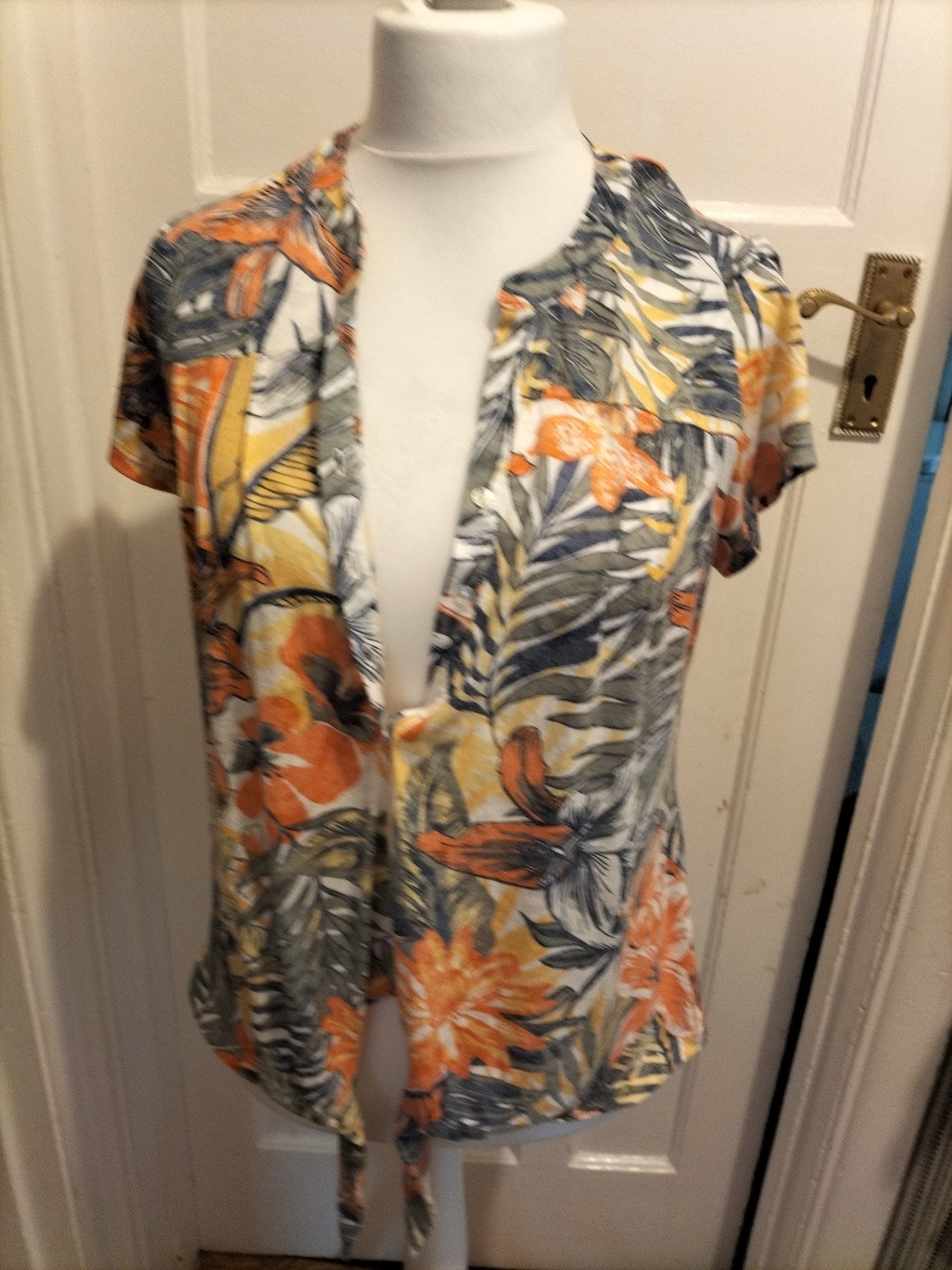 Ladies Roman Size 12 Multicoloured Floral Short Sleeved V Neck Blouse