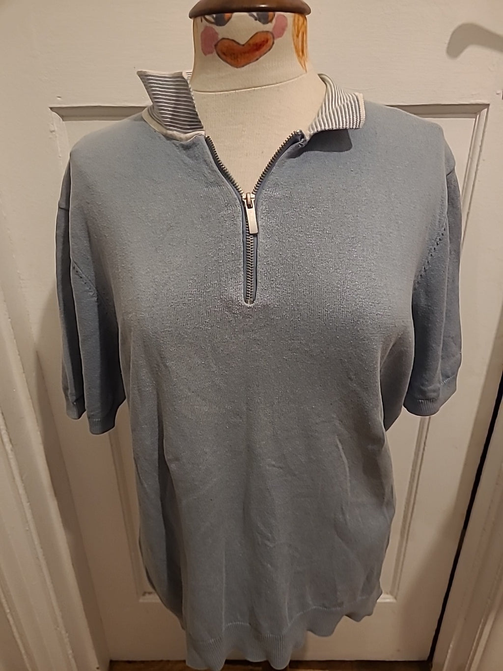 Mens George Size Large Blue Semi Zip Polo