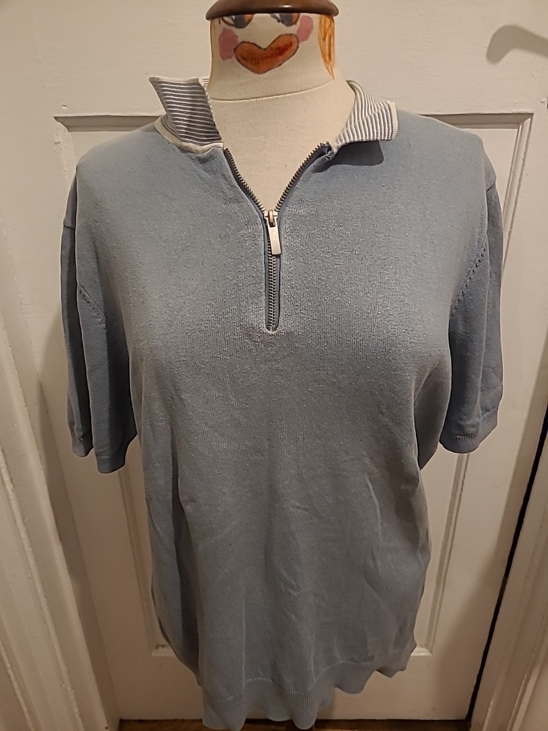 Mens George Size Large Blue Semi Zip Polo