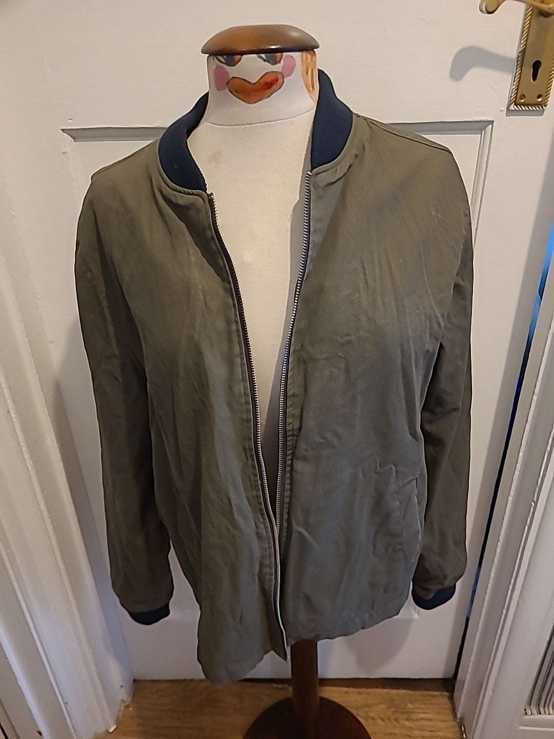 Mens Topman Size Medium Khaki With Purple Lining Zipped Jacket