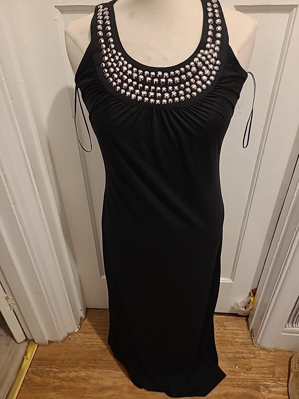 Ladies George Size 8 Black Diamonte Neck Sleeveless Long Length Dress