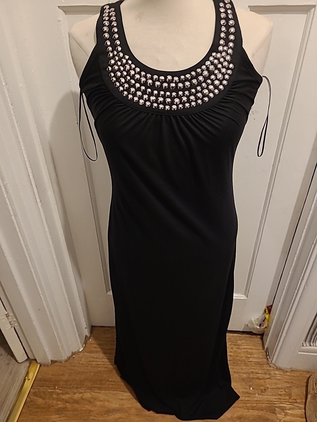 Ladies George Size 8 Black Diamonte Neck Sleeveless Long Length Dress