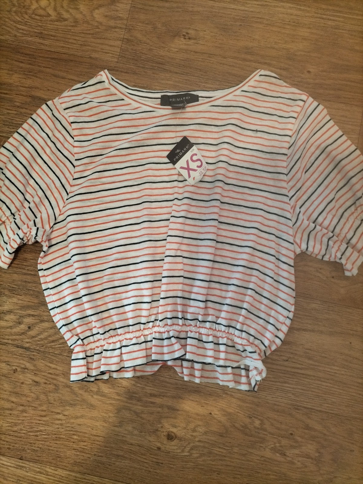 Brand New Ladies Primark Size XS Multi Striped Elasticated Hem Short Sleeved...