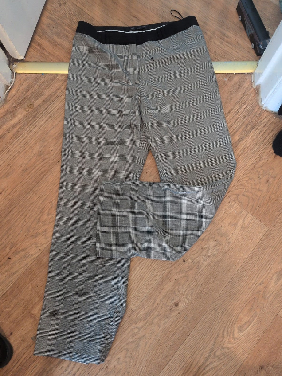 M&S 12 Straight Leg Black Check Trousers