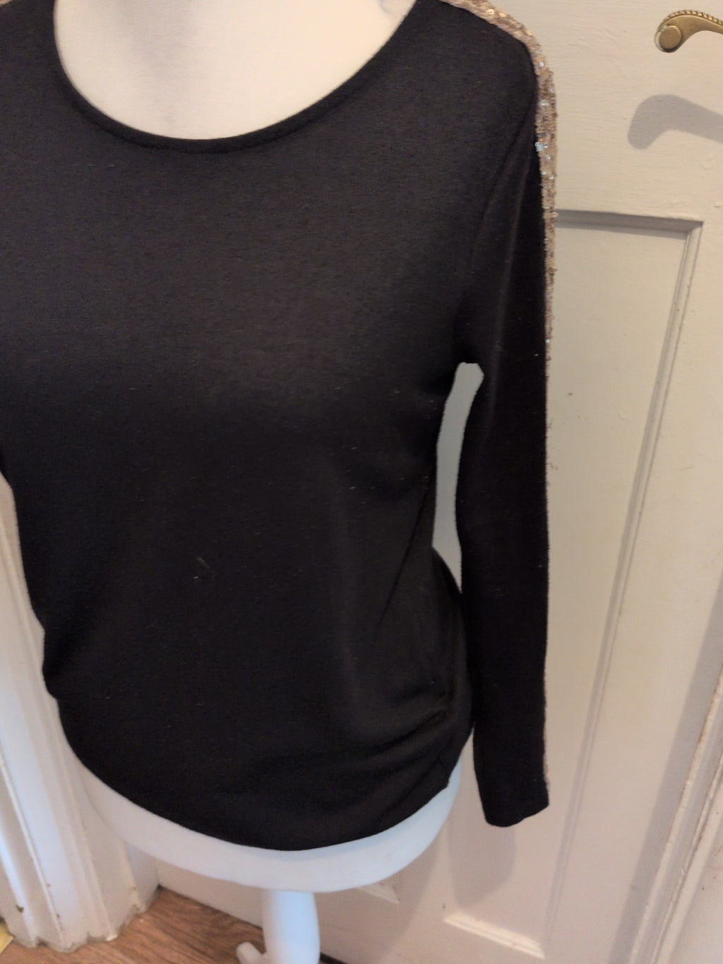Primark 10 Black With Gold Sequins Long Sleeve Blouse