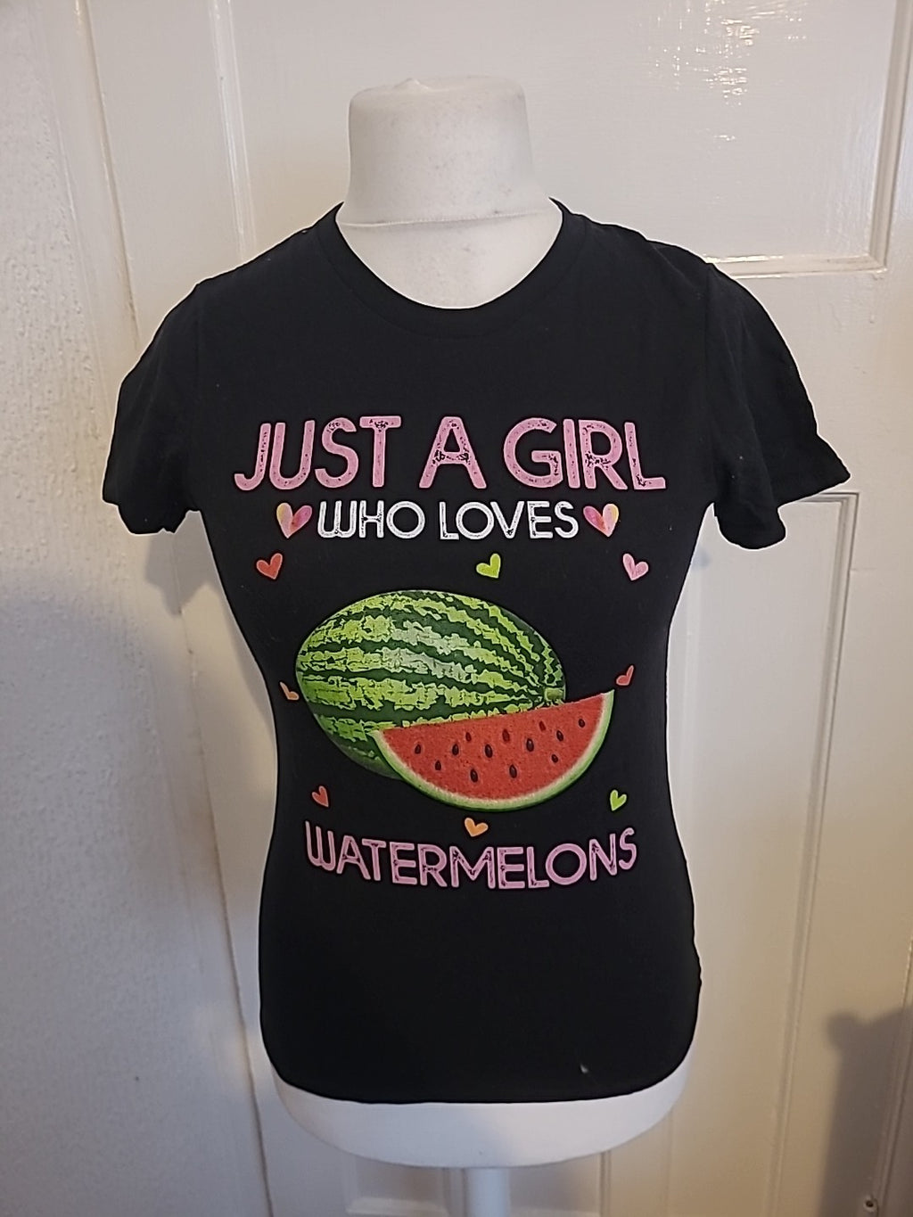 Ladies Gildan Size Small Black Watermelon Short Sleeved Tshirt