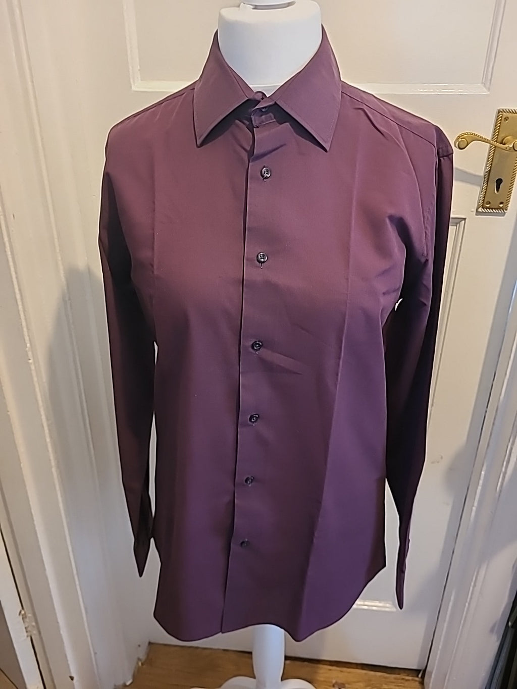 Mens Next Size 16" R Easy Iron Tailored Fit Long Sleeved Deep Purple Shirt