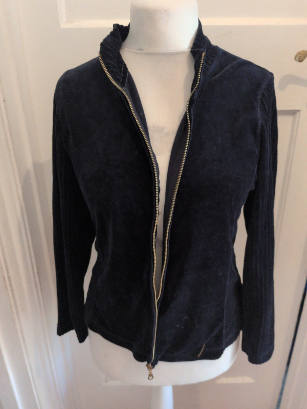 Ladies Marks And Spencer Size 14 Navy Full Zip Ribbed Top
