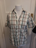 Mens Cedarwood State Size L Beige/Aqua Check Short Sleeved Shirt
