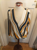 Ladies George Size 12 Orange With White And Black Pattern V Neck Blouse