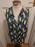 Brand New Ladies Tu Size 12 Yellow Green Diamond Shape Design Sleeveless Blouse