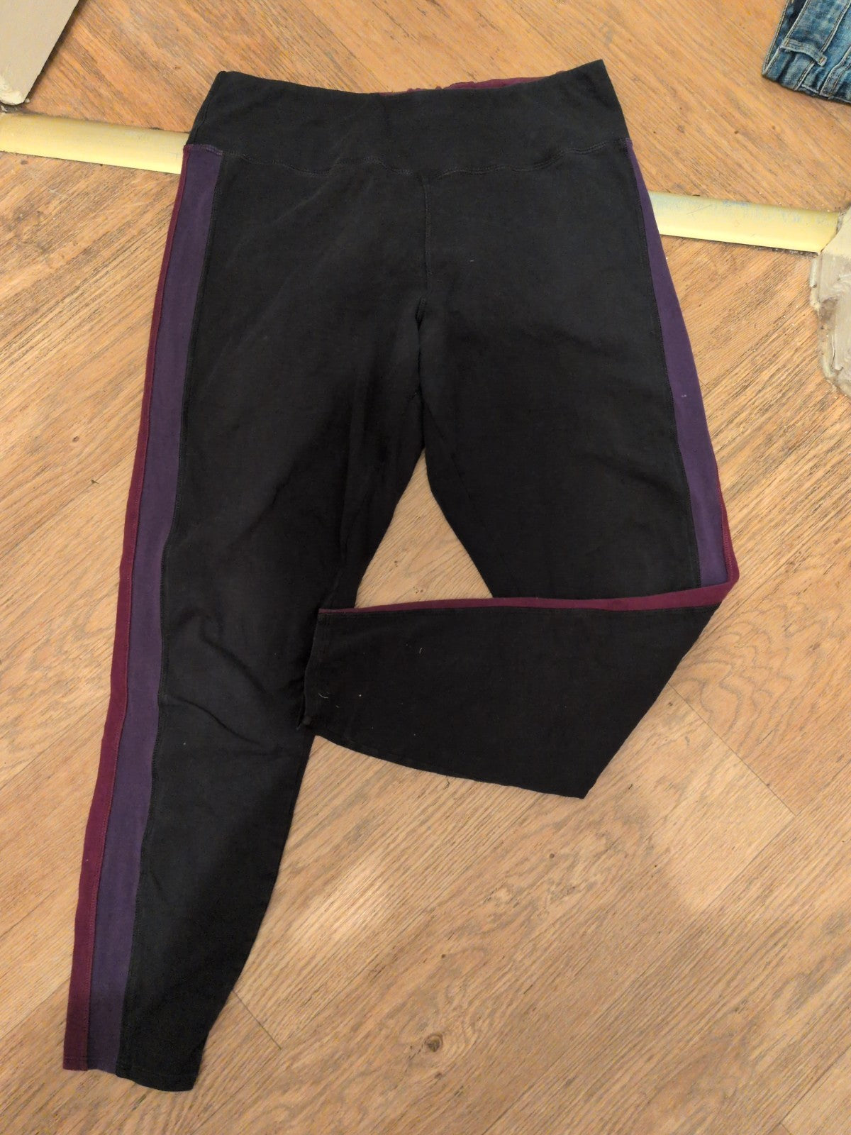 Ladies Marks And Spencer Active 14 Purple And Black Gym Leggings