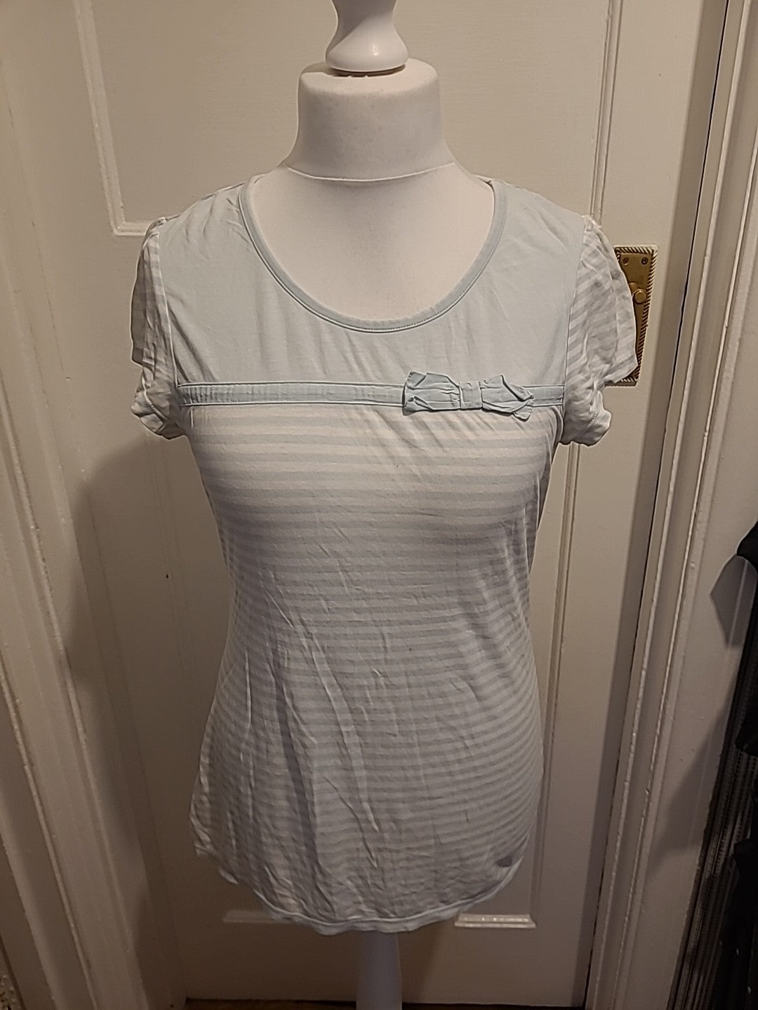 Ladies Next Size 12 Pale Blue And White Striped Short Sleeved Nighty
