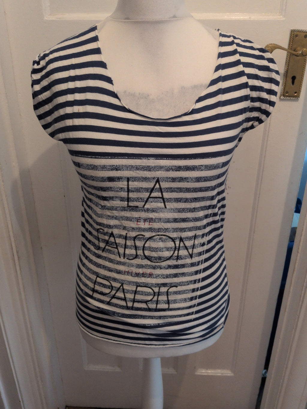 Topshop 10 Blue Stripe Printed Short Sleeve T-shirt