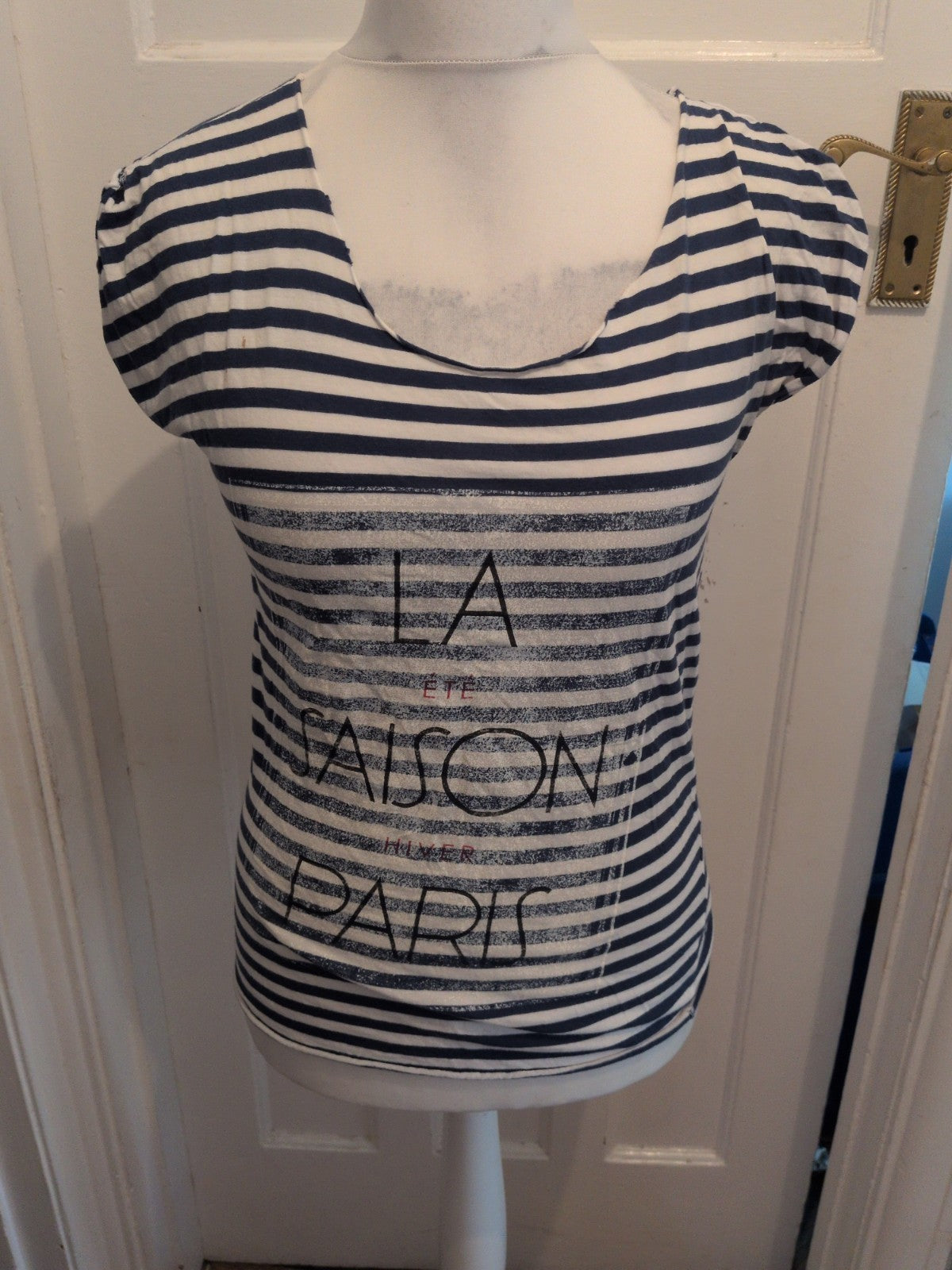 Topshop 10 Blue Stripe Printed Short Sleeve T-shirt
