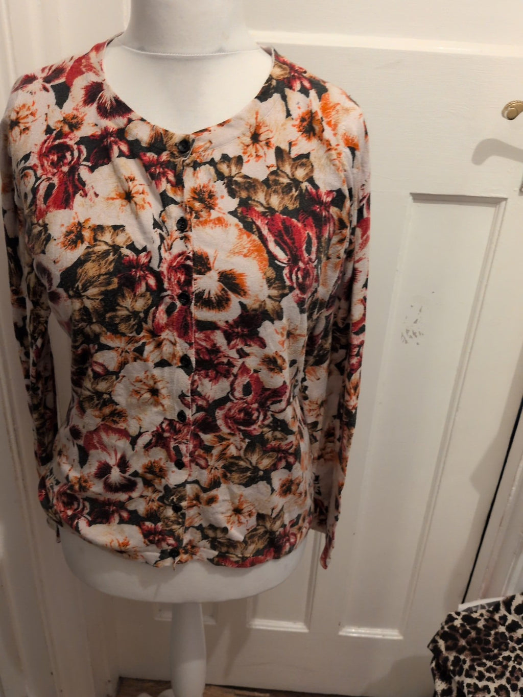 Next 16 Beige Floral Long Sleeve Buttoned Cardigan