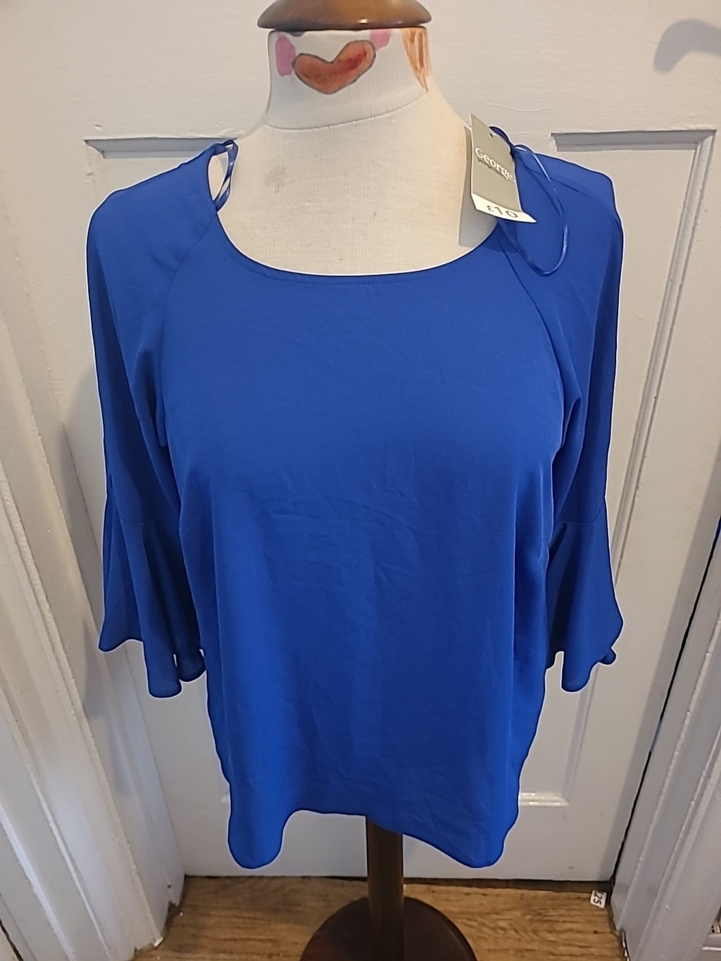 Brand New Ladies George Size 10 Blue Short Flute Sleeved Blouse