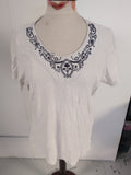 Isle 18-20 Ivory And Navy Embroidered Neck Short Sleeve Blouse