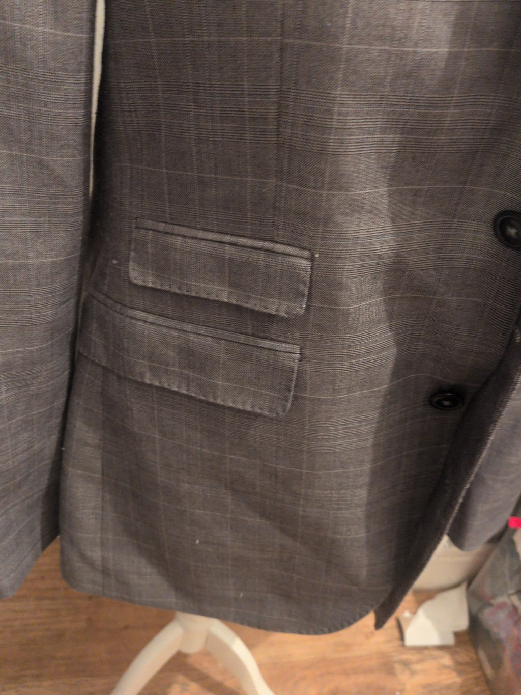 Mens Burton Size 42L Grey Pinstripe Check Suit Jacket Slim Fit