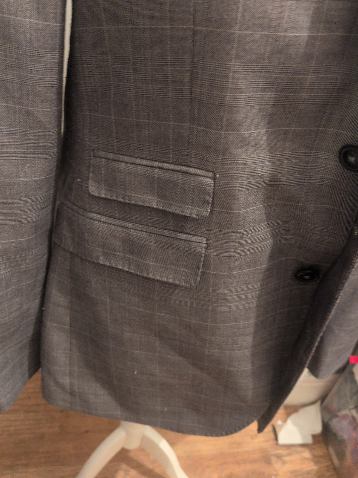 Mens Burton Size 42L Grey Pinstripe Check Suit Jacket Slim Fit