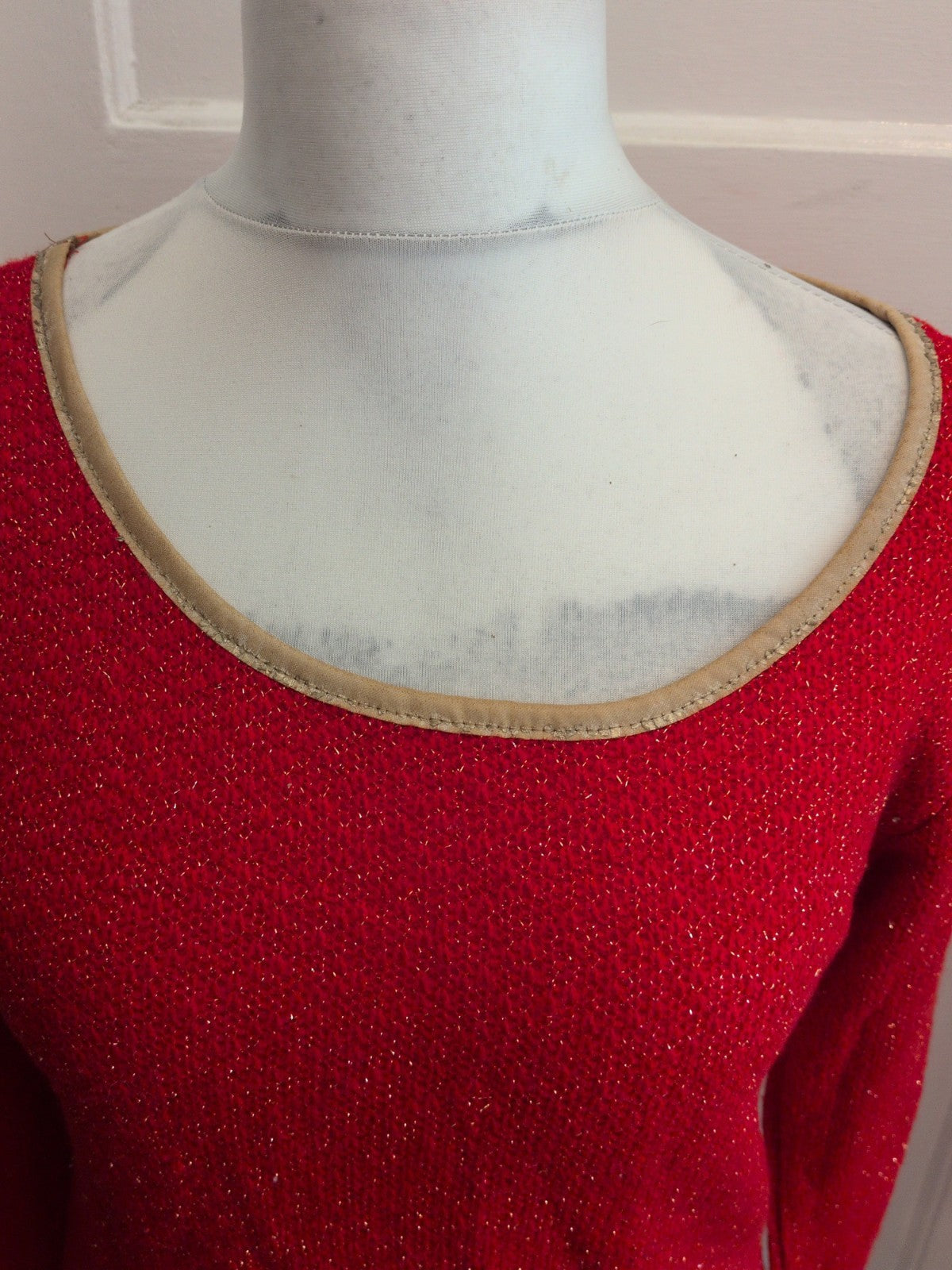 Anna Karel Large Red And Gold Shimmer Long Sleeve Jumper