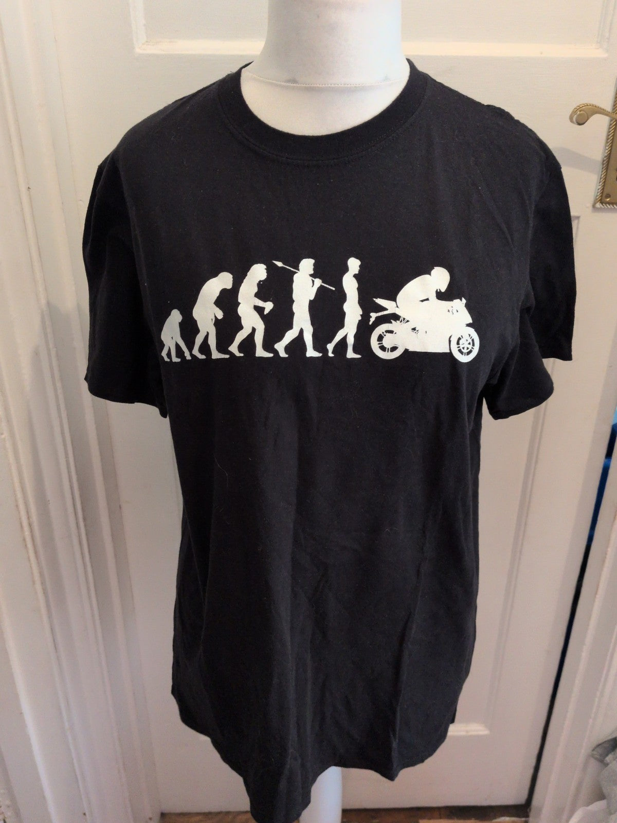Large Black With White Ape To Motorcycle T-shirt