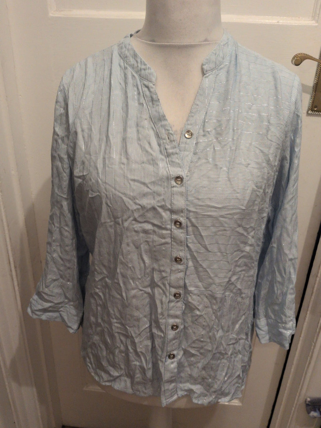 Anna Rose 14 Blue And Silver Blouse 3/4 Sleeve