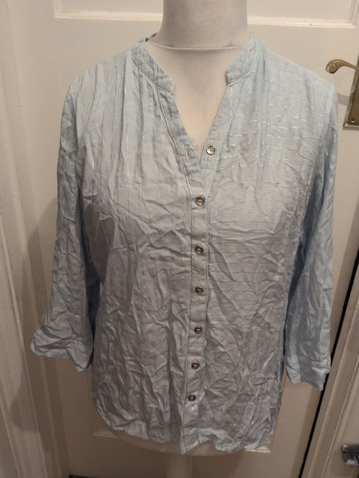 Anna Rose 14 Blue And Silver Blouse 3/4 Sleeve