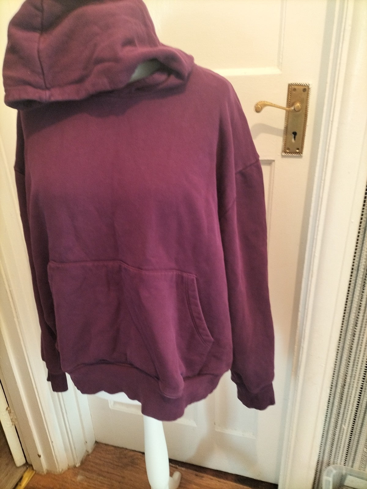 Mens Asos Size 2XL Deep Purple Pullover Hoodie Small Paint Mark On Front
