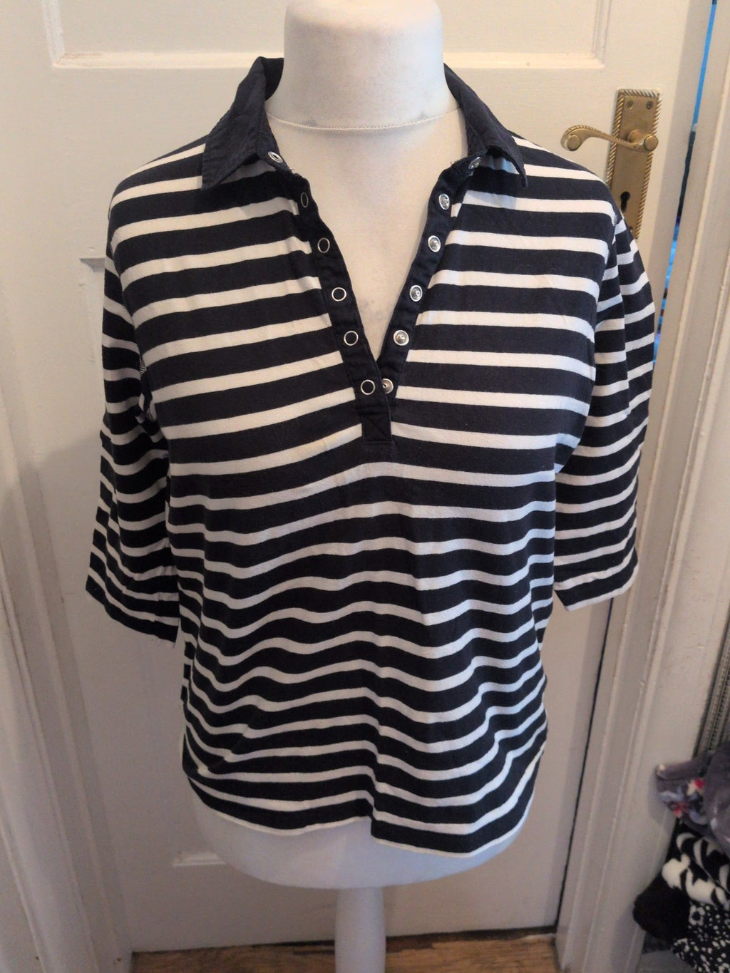 Ladies Esmara Large Navy Stripe Long Sleeve Polo