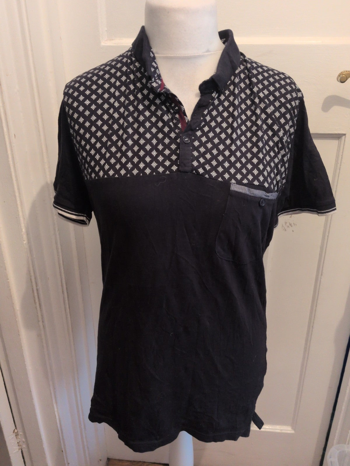 Fluid Large Navy Short Sleeve White Polo