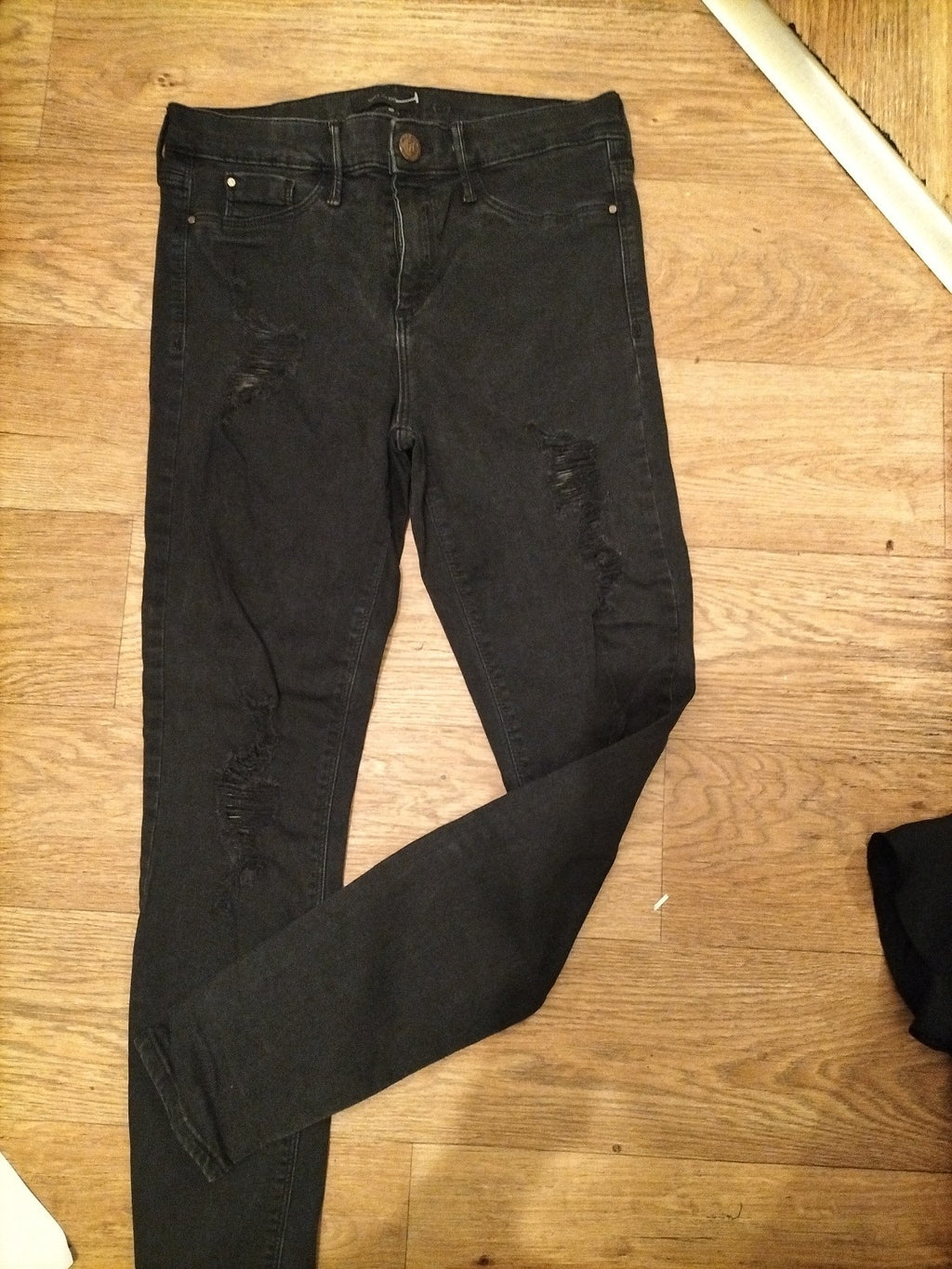 Ladies River Island Size 10 Black Ripped Skinny Jeans