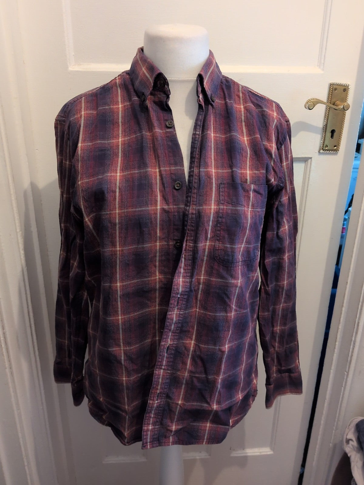 Maine New England Small Purple And Red Long Sleeve Pure Cotton Shirt