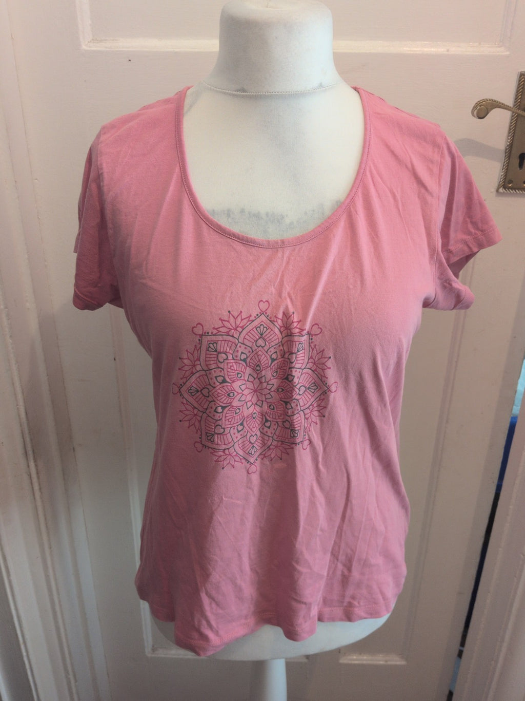 Ladies Baardangels Size 16 Pink Print Short Sleeve T-shirt