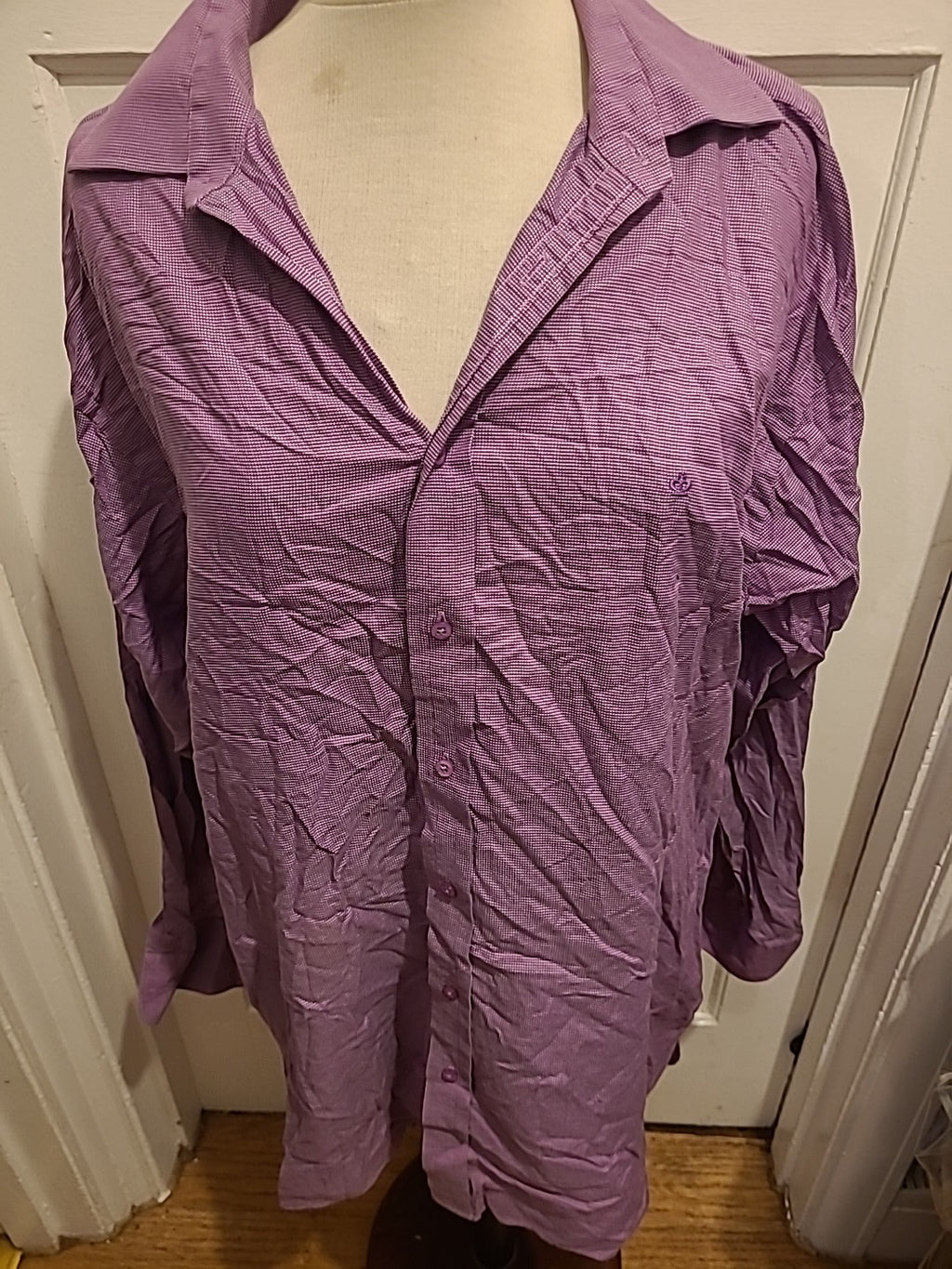 Mens Jeff Banks Size 16.5 Purple Check Long Sleeved Shirt