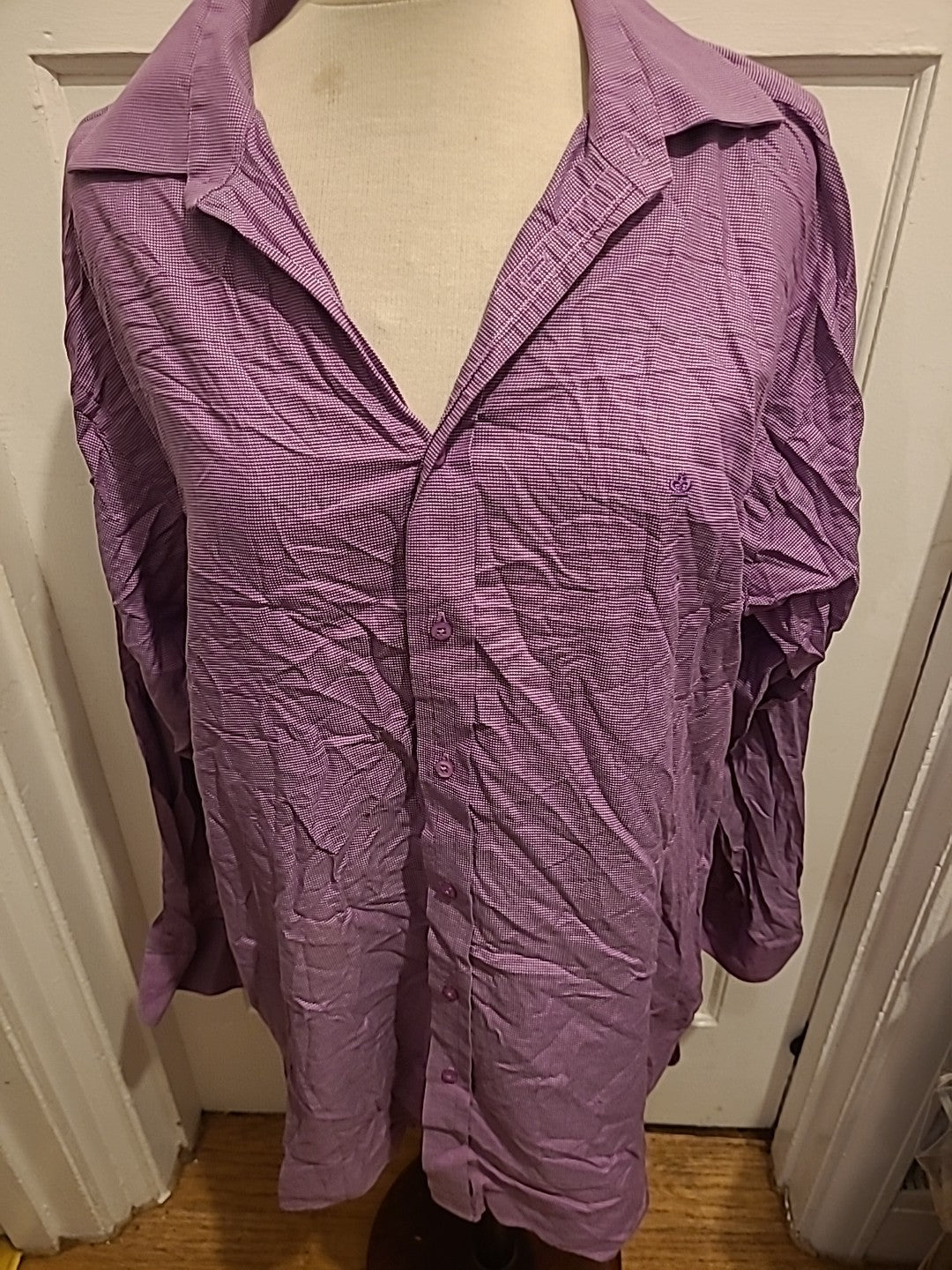 Mens Jeff Banks Size 16.5 Purple Check Long Sleeved Shirt