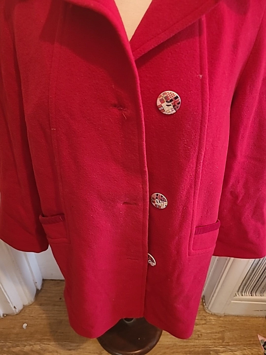 Ladies Astraka Size 14 Red Wool Padded Lined Coat