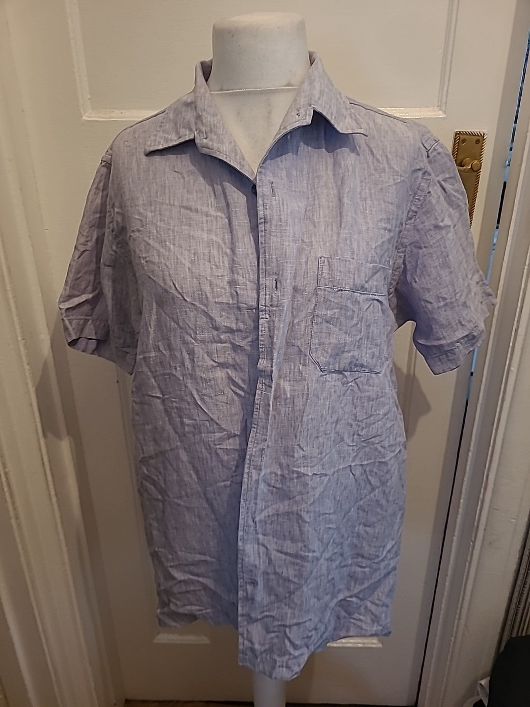 Mens Haggar Size L Pale Grey Fleck Short Sleeved Shirt