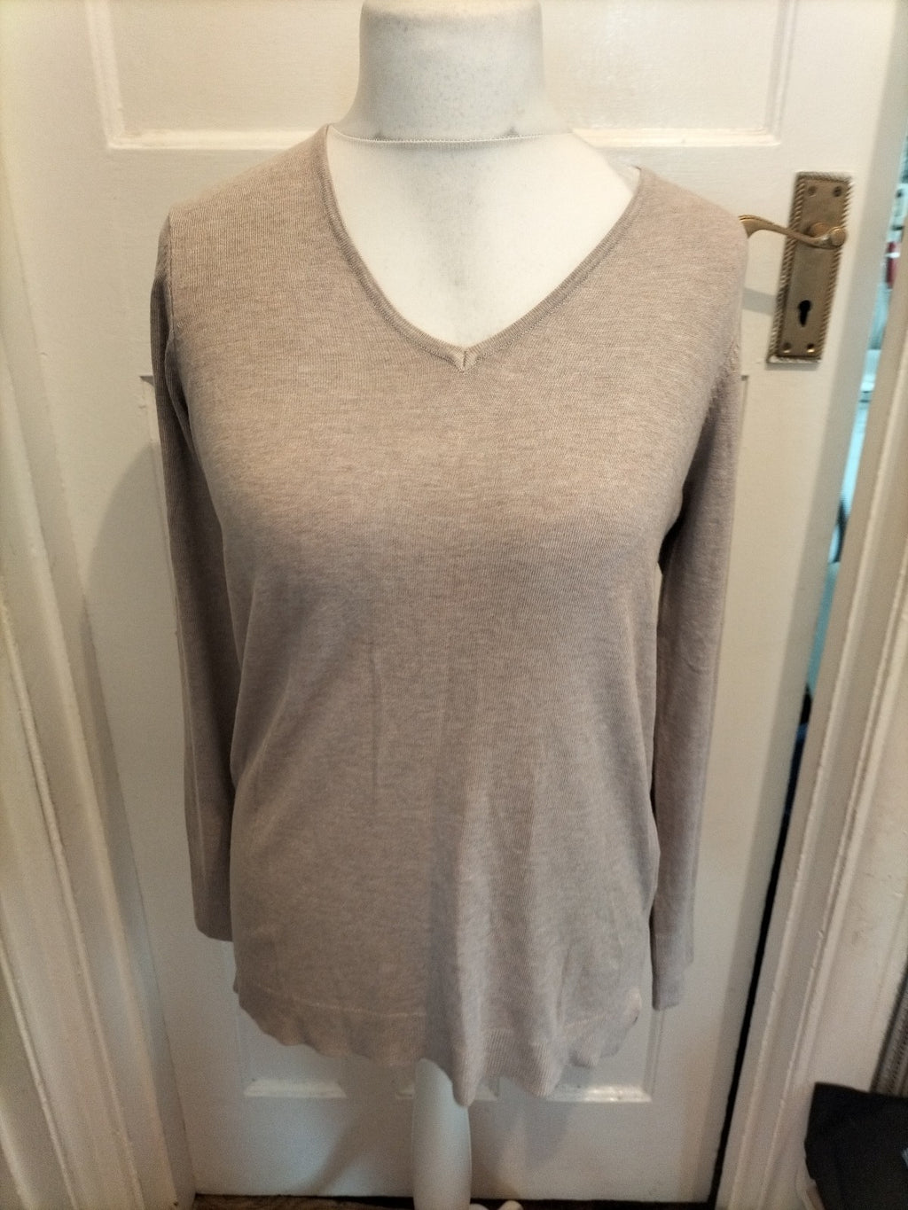 Ladies Peacocks Size 12 Pale Brown/Beige Long Sleeved Blouse