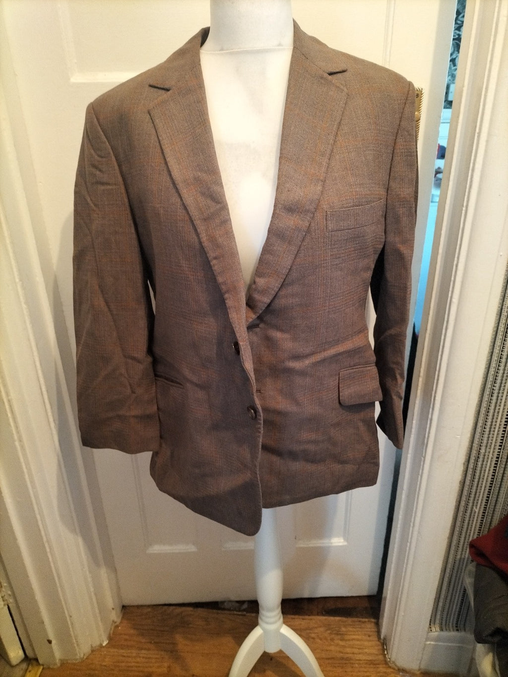 Mens Size XL Brown And Orange Lined Padded Suit Jacket