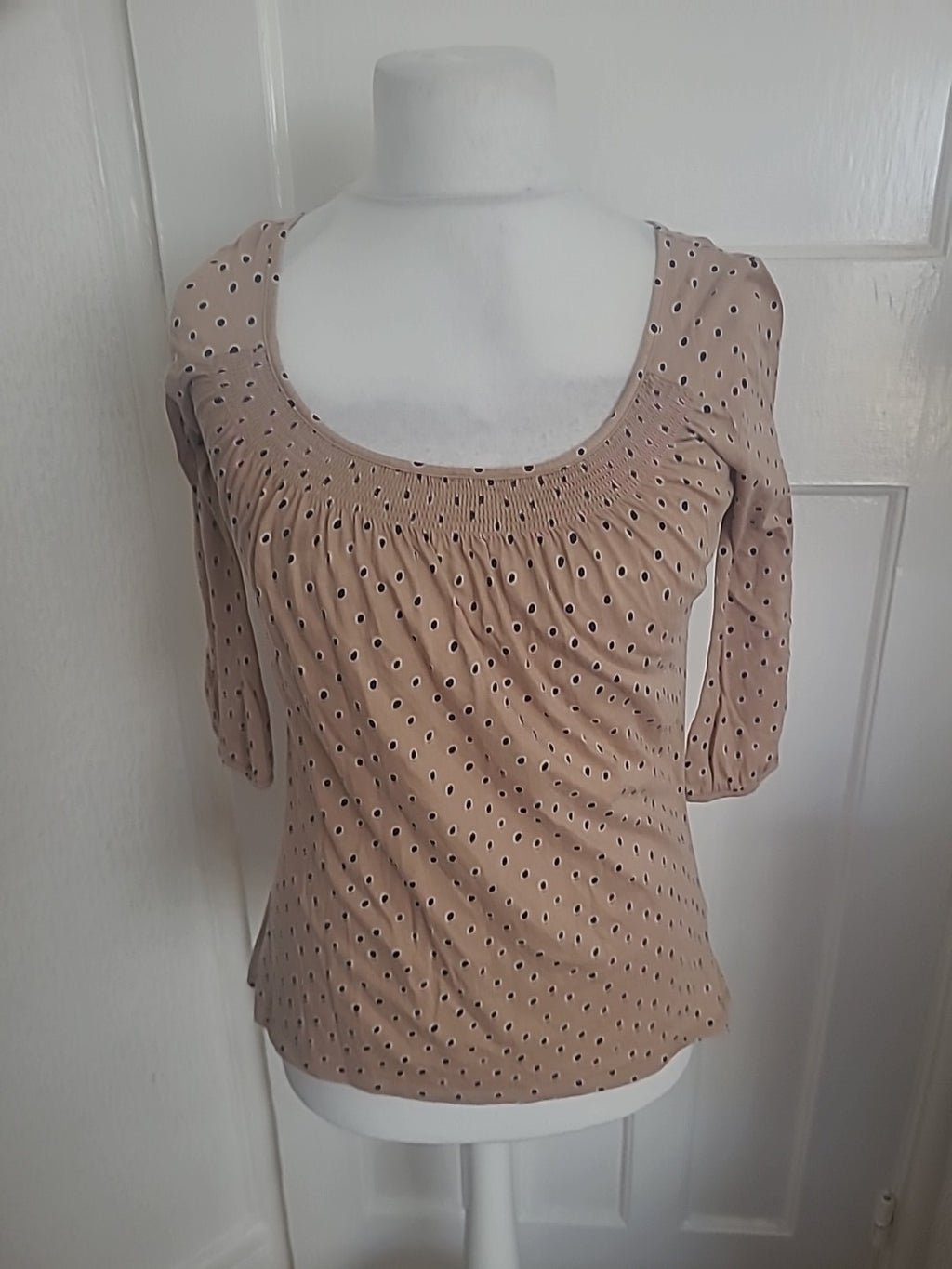 Marks And Spencer Size 10 Natural Mix Patterned 3/4 Sleeved Blouse